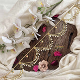 Vriksham Gold Plated Pear Champ Bridal Double Pearl layered Wave Hipchain-Red Green-Pearls-G20781