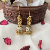 Vriksham Elegant White Stone Hook Jhumka-Gold Bead-G18281