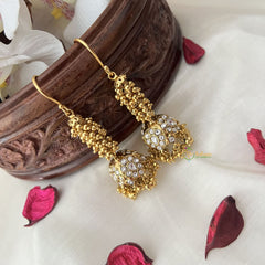 Vriksham Elegant White Stone Hook Jhumka-Gold Bead-G18281