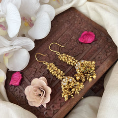 Vriksham Elegant White Stone Hook Jhumka-Gold Bead-G18281