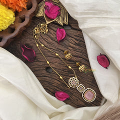 Vriksham Premium Pastel Pink AD Stone Pendant Chain Neckpiece-G17889