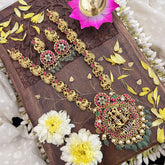 Vriksham Radha Krishna Pendant Jadau Kundan with Peacock Neckpiece-Pastel Green Bead-J3714