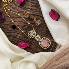 Vriksham Premium Pastel Pink AD Stone Pendant Chain Neckpiece-G17889