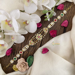 Vriksham Designer Floral Kundan Jadau Sheeshphool-Red Green & White-J2819