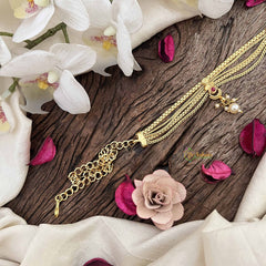 Vriksham Antique Gold Flgaro & Half Moon Drop Champ Hipchain-Red-Pearls-G20786