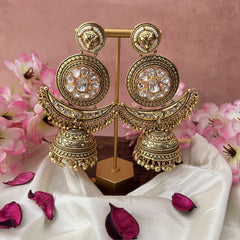 Vriksham Gold Look Alike Kundan Stone Jhumka-White-Ghungroo-G18209