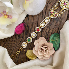 Vriksham Designer Floral Kundan Jadau Sheeshphool-Red Green & White-J2819