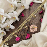 Vriksham Antique Gold Flgaro & Half Moon Drop Champ Hipchain-Red Green-Pearls-G20785