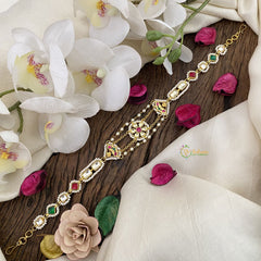 Vriksham Designer Floral Kundan Jadau Sheeshphool-Red Green & White-J2819