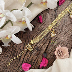 Vriksham Antique Gold Flgaro & Half Moon Drop Champ Hipchain-Red Green-Pearls-G20785