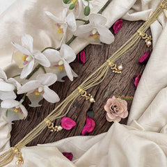 Vriksham Antique Gold Flgaro & Half Moon Drop Champ Hipchain-White-Pearls-G20787