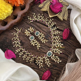 Vriksham Leaf Motif Red Green AD Stone Short Neckpiece-G16351