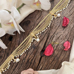 Vriksham Traditional Gold 5 layered & Pearls Drop Champ Hipchain-White-Pearls-G20788