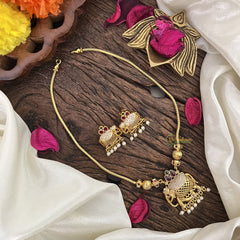 Red Green Addigai Gold Pendant Short Neckpiece-Elephant-G10646