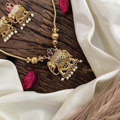 Red Green Addigai Gold Pendant Short Neckpiece-Elephant-G10646