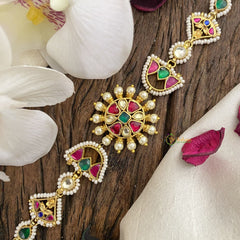 Vriksham Designer Kundan Jadau Sheeshphool-Red Green & White-Pearl-J2795