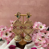 Vriksham Premium Bridal Three Tire Designer Jhumkas-Red White-G18217