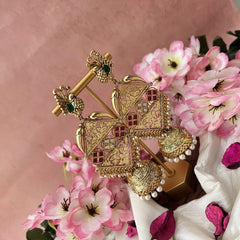 Vriksham Premium Bridal Three Tire Designer Jhumkas-Red White-G18217