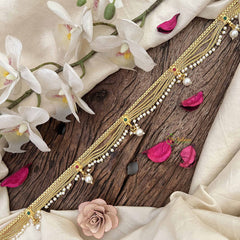 Vriksham Traditional Gold 5 layered & Pearls Drop Champ Hipchain-Red Green-Pearls-G20790