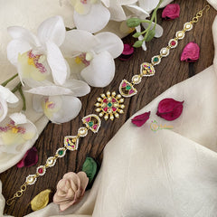 Vriksham Designer Kundan Jadau Sheeshphool-Red Green & White-Pearl-J2795