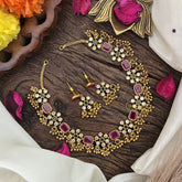 Red AD Stone Ghungroo Short Neckpiece-G023