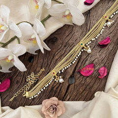 Vriksham Traditional Gold 5 layered & Pearls Drop Champ Hipchain-Red Green-Pearls-G20790