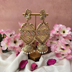 Vriksham Premium Bridal Three Tire Designer Jhumkas-White-G18218