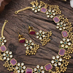 Red AD Stone Ghungroo Short Neckpiece-G023