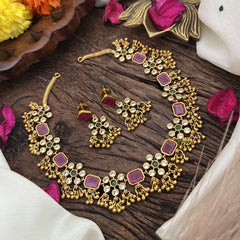 Red AD Stone Ghungroo Short Neckpiece-G023