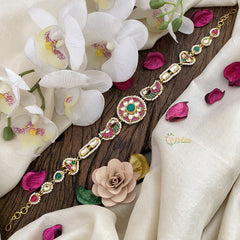 Vriksham Floral With Dual Peacock Kundan Jadau Sheeshphool-Red Green & White-J2788