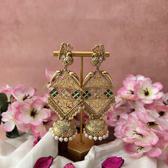 Vriksham Premium Bridal Three Tire Designer Jhumkas-Green White-G18216