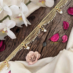 Vriksham Traditional Gold 5 layered & Pearls Drop Champ Hipchain-Green Red-Pearls-G20791