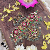 Vriksham Elegant Kundan Jadau Floral Lakshmi Choker-Pastel Green Beads-J3710