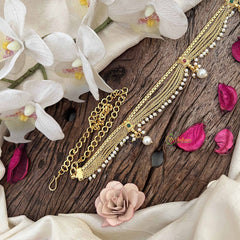 Vriksham Traditional Gold 5 layered & Pearls Drop Champ Hipchain-Green Red-Pearls-G20791