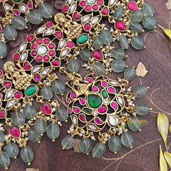 Vriksham Elegant Kundan Jadau Floral Lakshmi Choker-Pastel Green Beads-J3710