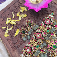 Vriksham Elegant Kundan Jadau Floral Lakshmi Choker-Pastel Green Beads-J3710