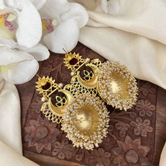 Vriksham Premium Stone Traditional Jumbo Jhumkas-Red Green-G3121