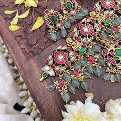 Vriksham Elegant Kundan Jadau Floral Lakshmi Choker-Pastel Green Beads-J3710