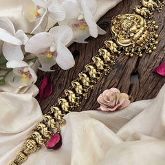 Vriksham Classic Peacock Lakshmi Hipchain-Green Red-Gold Bead-G20792