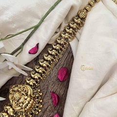 Vriksham Classic Peacock Lakshmi Hipchain-Green Red-Gold Bead-G20792