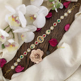 Vriksham Lotus Floral Kundan Jadau Sheeshphool-Red Green & White-J2820