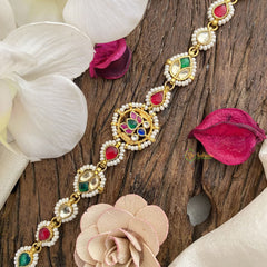 Vriksham Lotus Floral Kundan Jadau Sheeshphool-Red Green & White-J2820