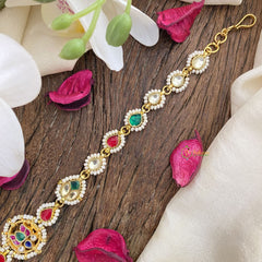 Vriksham Lotus Floral Kundan Jadau Sheeshphool-Red Green & White-J2820