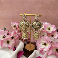 Vriksham Gold Look Alike Floral Jhumkas-Red Green & White-Pearls-G18310