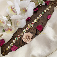 Vriksham Lotus Floral Kundan Jadau Sheeshphool-Red Green & White-J2820