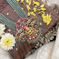 Vriksham Lakshmi Pendant Jadau Kundan 5 Layer Green Beaded Maala neckpiece-J3715