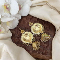 Vriksham Gold Look Alike Floral Jhumkas-Red Green & White-Pearls-G18310