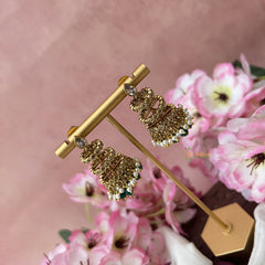 Vriksham Designer Jhumka Style Earrings-Pearls-Green Bead-G18194