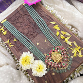 Vriksham Lakshmi Pendant With Maanga Jadau Kundan 5 Layer Green Beaded Maala neckpiece-J3716