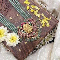 Vriksham Lakshmi Pendant With Maanga Jadau Kundan 5 Layer Green Beaded Maala neckpiece-J3716